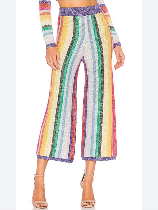 Lovers + Friends Pants - Lovers + Friends Rainbow Striped Wide-Leg Knit Pants Metalic Cropped